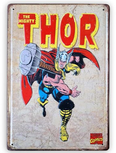 Thor Donnergott Vintage Blechschild – BOEMY by Marvel, 20 x 30 cm: Macht und Retro-Stil für Ihren Raum!