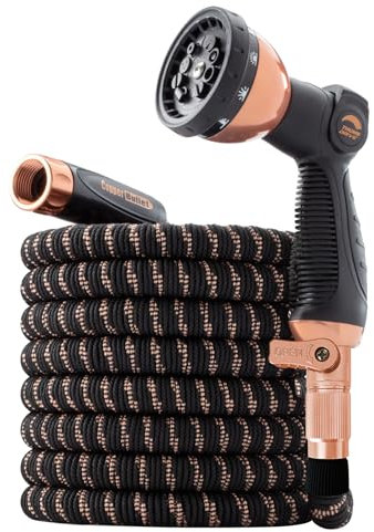 MYBO TV - POCKET HOSE COPPER BULLET - Tuyau d'Arrosage Extensible en Cuivre - Pistolet Spray Inclus - Léger - Sans Plomb - Anti-Torsion - Raccords en Aluminium - 10 Réglages de Pulvérisation - 7.5M