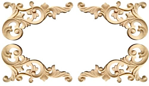 Eabdice 4 Stück Holzornamente für Möbel Vintage, Holz Geschnitzt Corner, Ornament Schnitzerei Holz, Holz, geschnitzt, für Wand, Möbel, Schrank, Tür, Dekoration, Basteln