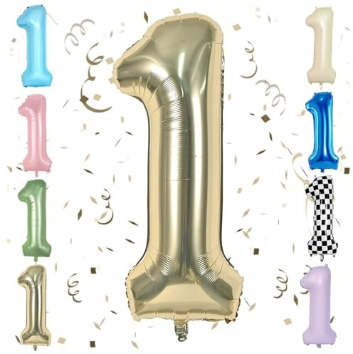 Gold 40 Inch Number 1 Balloon,Large Self Inflating Champagne Foil Number Balloons 0-9 for Boys Girls,Digit One Balloons for 1st Birthday Party Decorations Supplies
