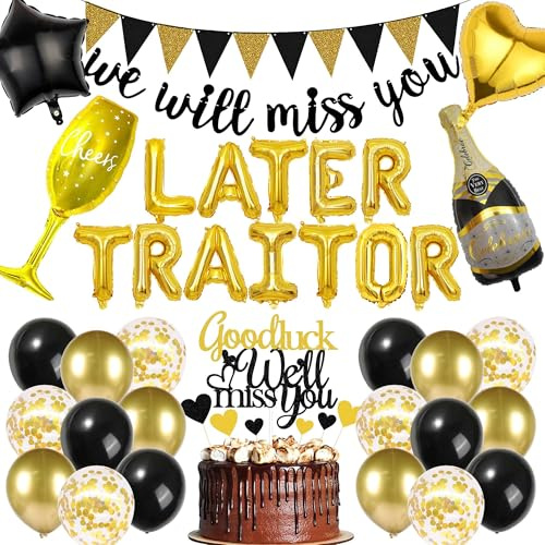 Partydekorationsset Happy Retirement – 37-teiliges schwarz-goldenes Thema, Luftballons im Ruhestand, einschließlich We Will Miss You-Banner, später Verräter-Buchstabe, schwarze und goldene