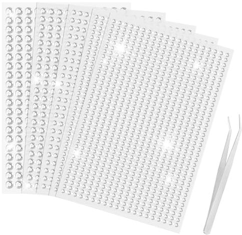 Sularpek 2542 Pcs Strass Autocollant, 5 Feuilles Strass Autocollant Visage, Strass Adhesif Rond, Strass Visage Festival avec pincettes, pour DIY Artisanat Nail Body Maquillage Décoration (3/4/5/6mm)