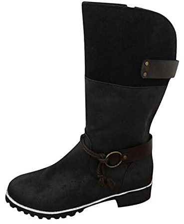CXKOLD Stivali Donna Pelle Stivaletti Donna Bassi Stivali Texani Estivi Alti con Tacco Coperto Texani Alti Neri Stivaletti