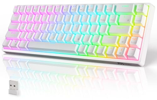 RK ROYAL KLUDGE RK G68 Wireless Mechanical Keyboard 2.4G/Bluetooth/Wired RGB Gaming Keyboard 65% US Layout Blue Switch for Win/Mac, White
