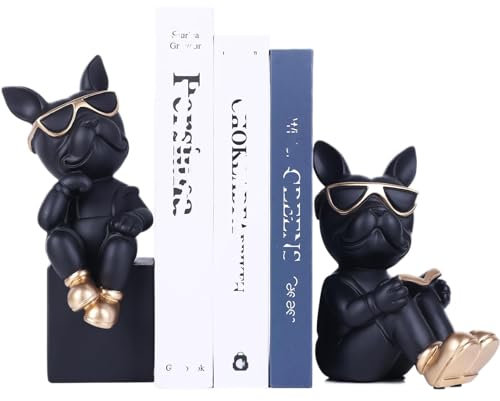 Gaxcent Statue Bouledogue en Résine, Serre-Livres Chien Élégant pour L'Organisation Étagères, Accent Décoration Intérieure Chic, Accessoires Bibliothèque Artistique, Sculpture Élégante,Noir