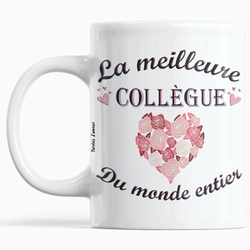 Paroles d'amour Cadeau Collegue Travail Femme Original Mug la Meilleure Collègue du Monde Entier Tasse Pot de Depart Anniversaire Noel et Plaisir d'offrir Santa Secret