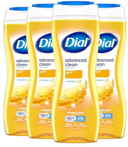 Dial Body Wash, Advanced Clean Gold, 16 Fl Oz, Pack of 4, Hydraclean Complex & Vitamin E, Gentle, Leaves Skin Feeling Nourished, Dermatologist-Tested, No Parabens & Sulfates