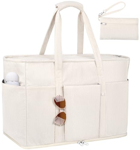 JUYANO Cord Handtasche Damen Große Strandtasche XXL Familie Shopper Tasche mit Reißverschluss, Wasserdicht Vielseitige Badetasche Saunatasche Tote Bag für Pendeln Einkaufen Reisen 45L