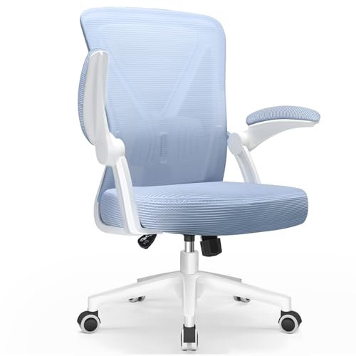 Topiake Bürostuhl,Schreibtischstuhl Bürostuhl Ergonomisch mit Einstellbarer Lendenstütze,klappbaren Armlehnen,Drehstuhl mit Wippfunktion,höhenverstellbarer schreibtischsessel,Blau