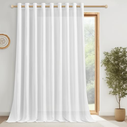 CUTEWIND Extra Breite Vorhänge Weiß mit Ösen Leinenoptik Schlafzimmer Kinderzimmer 1 Stück, 240 cm Lang, 300 cm Breit, Vorhang Weiss Halbtransparent Gardinen Wohnzimmer für Große Fenster