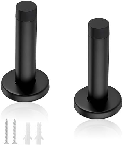 Door Stopper Stainless Steel, 2 PCS Matte Black Wall Mounted Door Stop Heavy Duty Floor Doorstop with Screws for Skirting Wall Protection Indoors Home Office