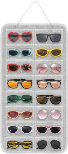 EEEKit Hanging Sunglasses Organiser, 16 Pockets Wardrobe Sunglasses Storage, Travel Wall Pocket Glasses Organizer, Felt Wall Hanging Eyeglasses Eyewear Holder