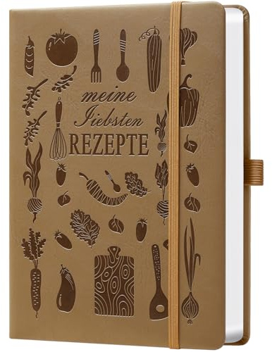 HwxBen Carnet de recettes A5 marron - Carnet de recettes de qualité supérieure à remplir soi-même - Avec onglets, table des matières et beaucoup d'espace - Idéal pour offrir aux amateurs de cuisine