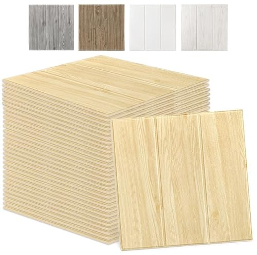 Swehooirt 20PCS Wood Wall Panels Peel and Stick Wall Panels Self Adhesive Panelling for Living Room Bedroom Ceiling Tiles Hallway Bathroom Wallpaper Waterproof