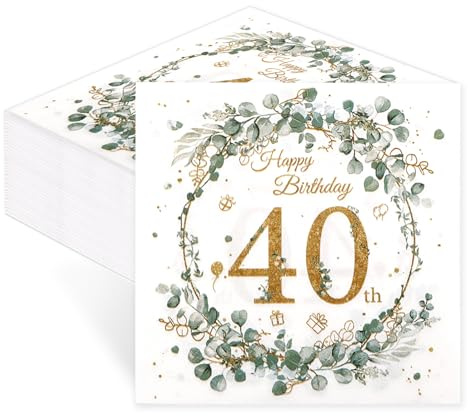 40 Geburtstag Servietten Eukalyptus Grün-60 Stück Happy Birthday Servietten,deko 40 Geburtstag Mann Frau,Geburtstagsdeko,Tischdeko Geburtstage,Salbeigrün Grüne Mintgrün,Papierserviette Einweg Napkins