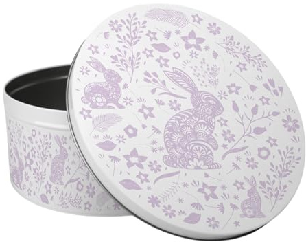 Purely Home Wild Rabbits Large Cake Tin - Lilac Floral Kitchen Gifts for Animal Lovers - Round Metal Storage Container for Baking 23 x 10cm