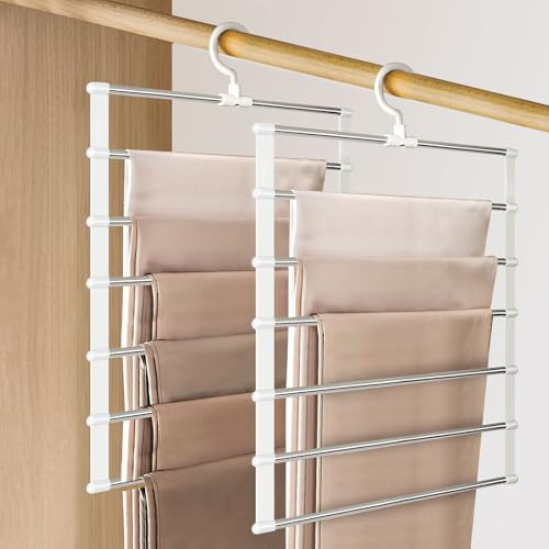 Suprbee Cintre Pantalon, Cintre Gain De Place pour Armoire, Crochet pivotant à 360°, Ceintre pour Pantalons pour Armoire, Pliable pour, Foulards, Jupes, Cravates, Draps (2 PCS)