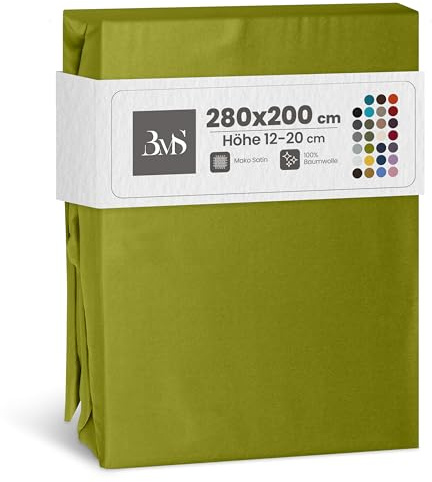 Bettwaesche-mit-Stil Familienbett Spannbettlaken Mako Satin Spannlaken Spannbetttuch (280x200 cm, Matraztenhöhe 12-20 cm, Grün)