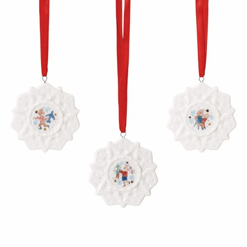 Hutschenreuther Weihnachten Sammelkollektion 2025 Mini-Set 3-teilig Sterne Weihnachtsspiele bestehend aus 3 Mini-Schmucksternen Ø 5 cm Flugzeug/Puppe/Puppe mit Pulli