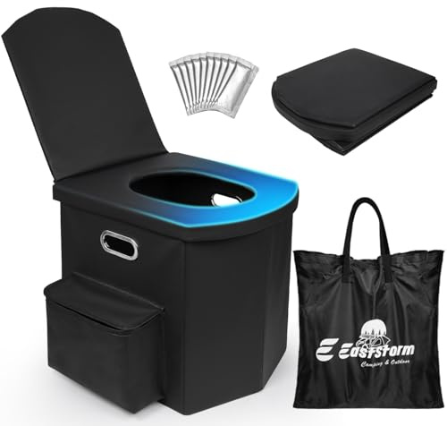 Faltbare Campingtoilette XXL mit Seitentasche, Tragbare Notfalltoilette 42cm Komfort-Sitzhöhe, Mobile Klapptoilette für Garten, Zelten, Roadtrip, Strand, 200kg Stabil, Camping Zubehör Erwachsene