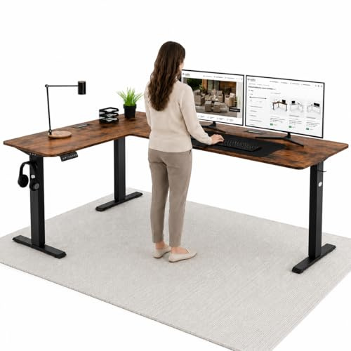 di volio Höhenverstellbarer Eckschreibtisch Braun Links 192×137 cm Trani | Elektrischer L-Schreibtisch, 2 Motoren, Memory-Funktion, stabile Konstruktion, Kabeldurchlässe, Haken, für Homeoffice