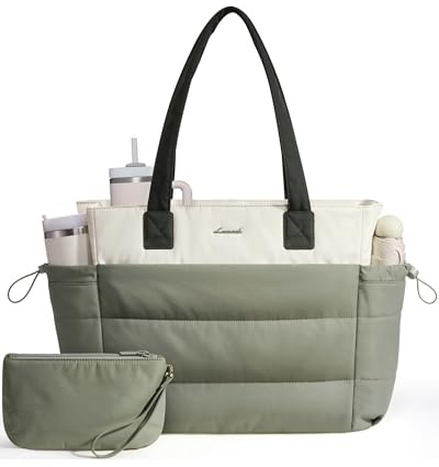 LOVEVOOK Tote Bags for Women, Puffer Work Tote Bag with Zip Laptop Bag | Lightweight Work Bags for Women with Compartments,Large Ladies Hand Bags Womens Teacher College Handbag for School Uni Travel