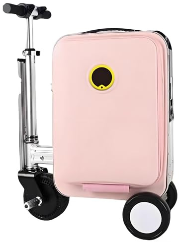 Elektrisch Fahrbarer Koffer 20 Zoll,250w Selbstfahrender Koffer, Erweiterbarer Hartschalenkoffer Fahrbarer Reisekoffer FüR Erwachsene Mit Sitzpolster/Rollen,Tragkraft 110kg Pink