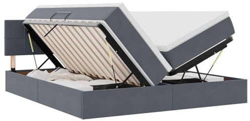 HFXHIJXQ Stauraumbett mit Matratze Dunkelgrau 90x200 cm Hydrauliklift Metallrahmen großer Bettkasten für Schlafzimmer und Gästezimmer