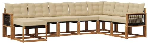 vidaXL Outdoor-Sofagarnitur mit Kissen 8 pcs Natur und Beige, Garten Sofa, modernes Ecksofa, Robustes Sitzmöbel, Möbel für Terrasse, gemütliche Lounge