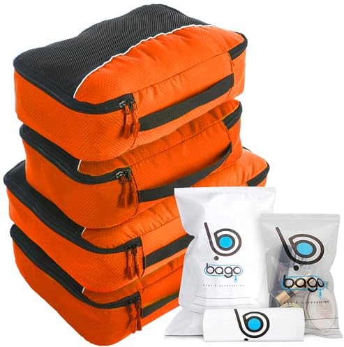 Bago Packwürfel für Koffer und Reisetaschen – 7-teiliges Gepäck- und Koffer-Organizer-Taschen-Set – Kompressions-Verpackungswürfel für Reise-Organizer – 4 Reisewürfel plus 3 Reißverschluss-Taschen