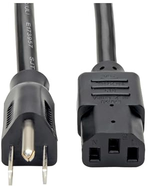 Eaton Tripp Lite Series 15 Amp Standard 3ft Computer Power Cord for PC, Monitor, Laptop & More | UL Listed, Heavy Duty 14 AWG, 5-15P to IEC C13, Replacement 3 Prong AC Power Cable (P007-003)