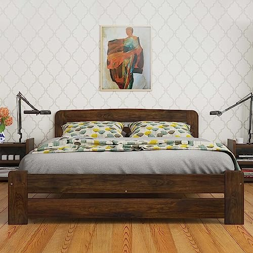 Nodax Double Bed Frame 4ft6 – Solid Pine Wooden Bed Frame for Adults, F1 Easy Assemble Bed with Sturdy Slats & Extra Four Supportive Legs, Comfortable Bedroom Furniture | (Walnut)