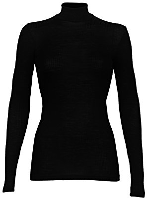 Dilling Rippshirt für Damen mit Stehkragen aus 100% Bio-Merinowolle Schwarz 38