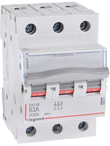 LEGRAND, DX3 Lasttrennschalter, 3-polig, 63 A, 400 VAC, Schaltstellungsanzeige, nach EN 60947-3, EN 60669-2-4, einpolig verschienbar, 406467