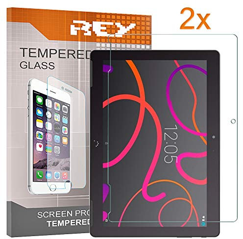 REY 2X Protector de Pantalla para BQ AQUARIS M10, Cristal Vidrio Templado Premium, Táblet