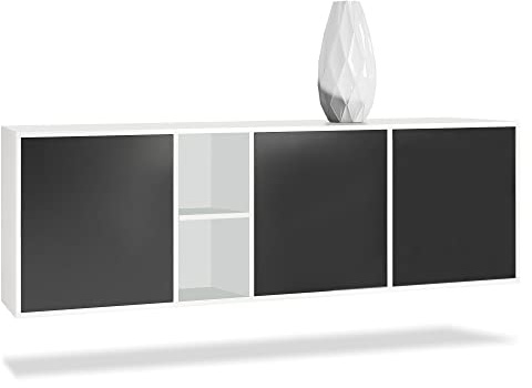 Vladon Kommode Cuba, Made in Germany, Weiß matt/Schwarz matt - Modernes Sideboard für Ihr Wohnbereich - (BxHxT) 182x53x35 cm