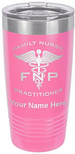 LaserGram 20oz Vacuum Insulated Tumbler Mug, FNP Family Nurse Practitioner, Personalized Engraving Included (Pink)