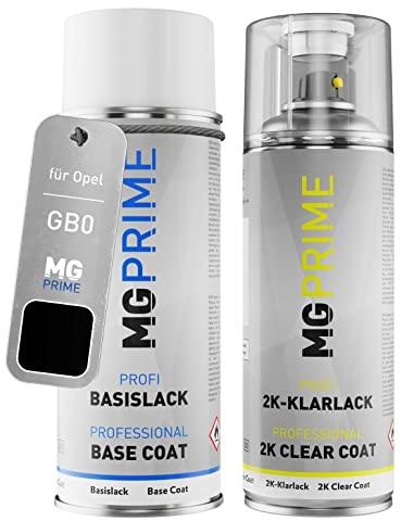 MG PRIME Autolack 2K Spraydosen Set für Opel GB0 / 22Y Onyx Schwarz Metallic/Mineral Black Metallic Basislack 2 Komponenten Klarlack Sprühdose