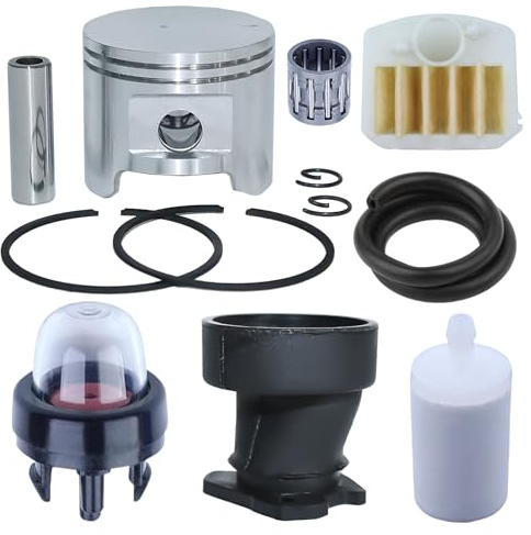 Adefol Filtro Aria Carburante da 45 mm Anello pistone Kit per Motosega Husqvarna 353 350 Parti di Ricambio Utensili elettrici con Collettore di aspirazione Cuscinetto ad agh per 537223402