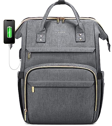 LOVEVOOK Laptop Rucksack Damen 15,6 Zoll, Wasserdichte Business Schule Rucksäcke mit USB Ladeanschluss, Rechteckig Schultasche Schulrucksack, für Universität Studenten Lehrer Herren, Grau