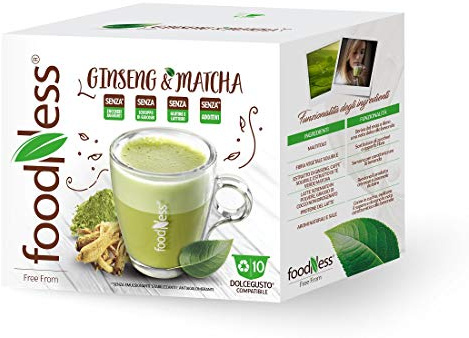 FoodNess - 50 Capsula +10 omaggio caffè al ginseng e matcha compatibile con sistema Dolce Gusto senza glutine e lattosio gusto erbaceo
