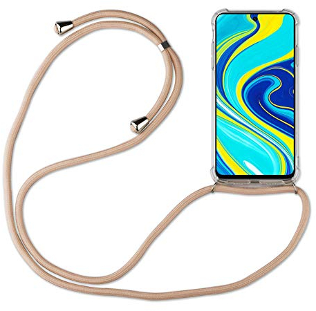 Hülle Kompatibel mit Xiaomi Redmi Note 9S / Note 9 Pro | Handykette Smartphone Halskette Hülle mit Band | Handyhülle mit Kordel zum Umhängen Kompatibel für Redmi Note 9S / Note 9 Pro | Beige/Braun