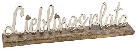 Posiwio dekorativer Schriftzug LIEBLINGSPLATZ aus Holz und silberfarbigem Aluminium