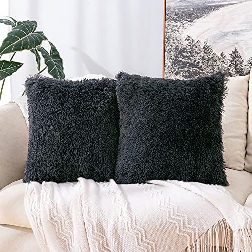 MIULEE 2er Set Kissenbezüge Künstlich Pelz Sofakissen Dekorative Dekokissen Kuschelkissen Plüschkissen Kuschelig Couchkissen Superweich Kissen Flauschig Kissenbezug für Sofa 50x50 cm Dunkelgrau