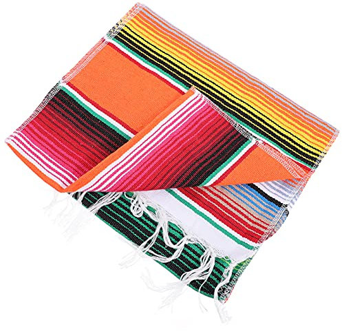 jojofuny Mexikanische Tischfahne Essen Reisedecke Sofakissen Mexikanische Serape-Decken Mexikanischer Tischläufer Gewebte Falsa-Decke Regenbogen Mexikanische Decke Handweben Yoga-Decke
