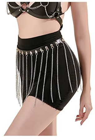 TOPACC Punk Taille Kette Gürtel Goth Body Harness für Frauen Leder Strumpfband Gothic Gürtel Emo Rave Outfit Cosplay, Schwarz-13