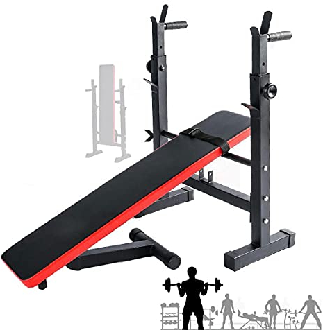 GJXJY Langhantelständer Bankdrücken mit Bank, Verstellbare Hantelbank mit Ablage, Kniebeugenständer Hantelbank, Multifunktional Kniebeugenständer für Home Gym Krafttraining Stand Fitness