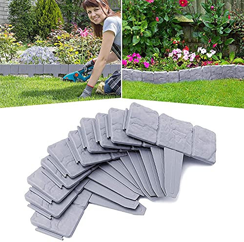 LARS360 5m Palisade Grau mit Steinmuster Beetumrandung Rasenkante Gartenpalisade aus Kunststoff Beeteinfassung Gartenrandkante 1 Element B x H x T: 25 x 23 x 1 cm