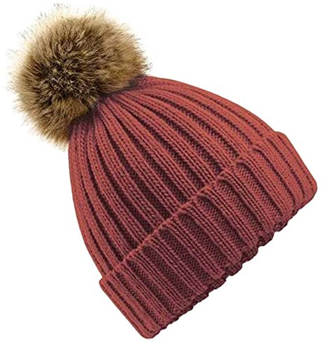 Beechfield B412 Faux Fur Pop Pom Chunky Beanie - Orange Rust