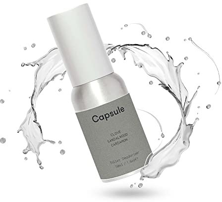 Capsule - Air Freshener Spray for Before and After Toilet Use, Potent Air Freshener for Home and Office Bathroom, In a Portable Toilet Spray Bottle (Clove, Sandalwood and Cardamom Scent, 50ml)